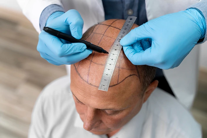 A picture of a man undergoing hair transplant planning