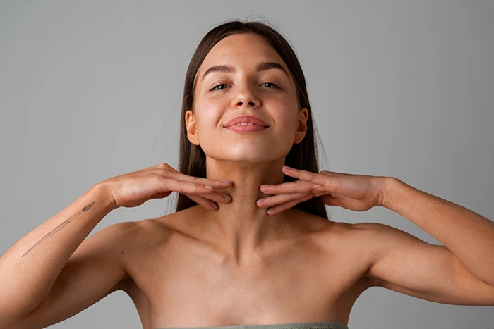 A woman considering getting neck fit