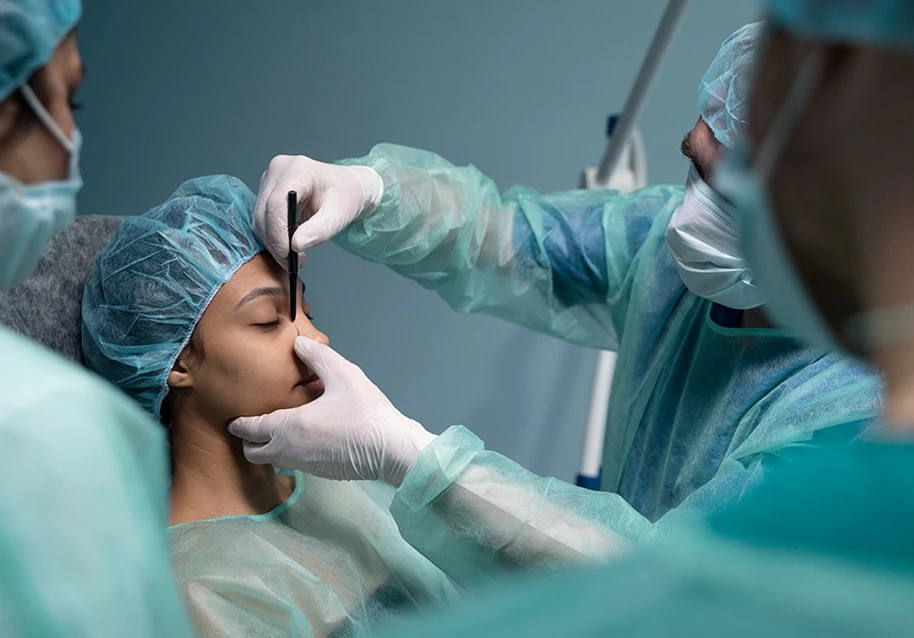 A picture of a girl getting a nose job done